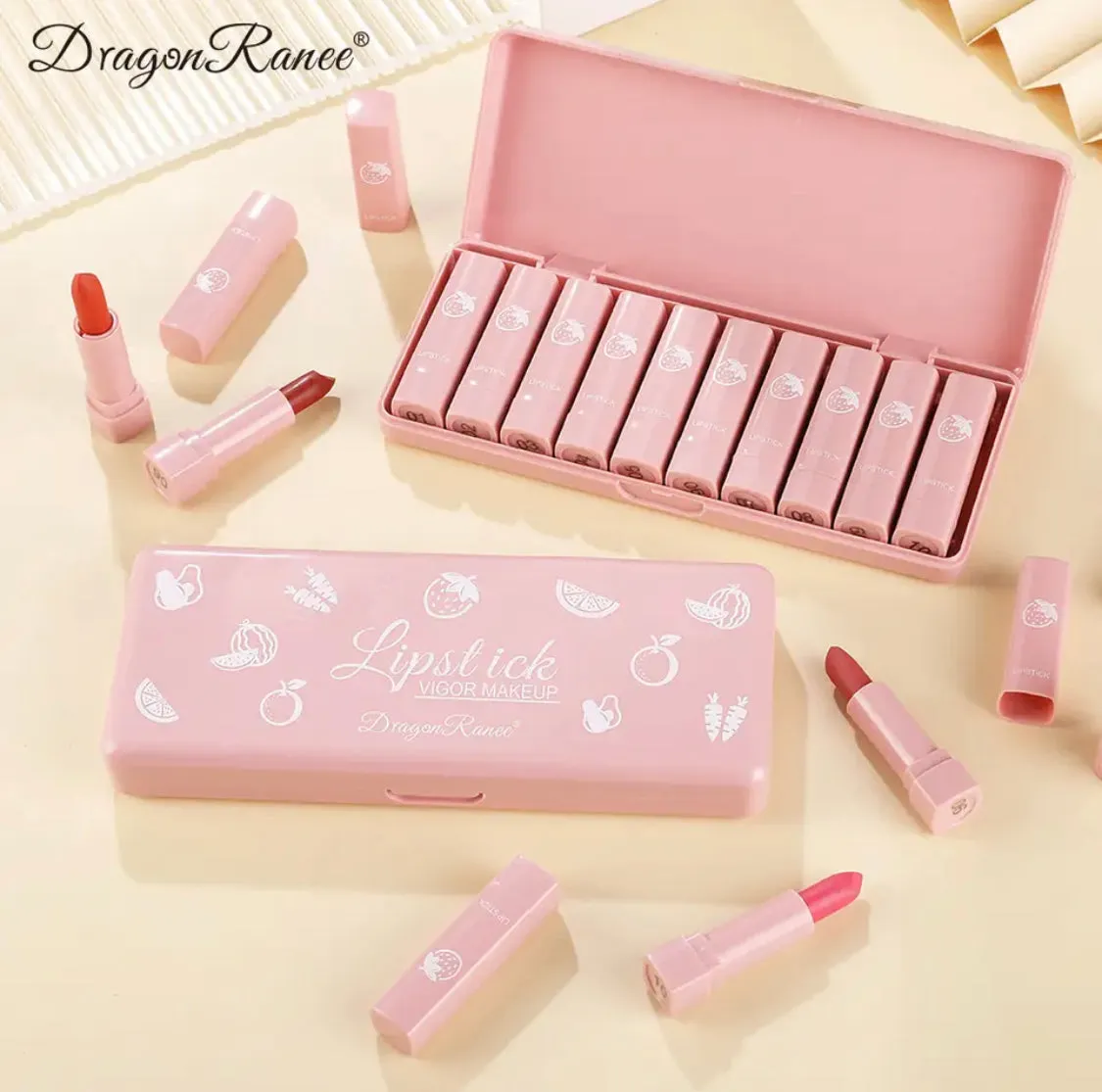 10pcs Dragon Ranee Mini Fruity Lipstick Set