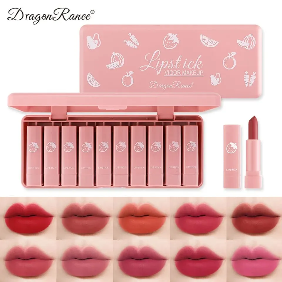 10pcs Dragon Ranee Mini Fruity Lipstick Set