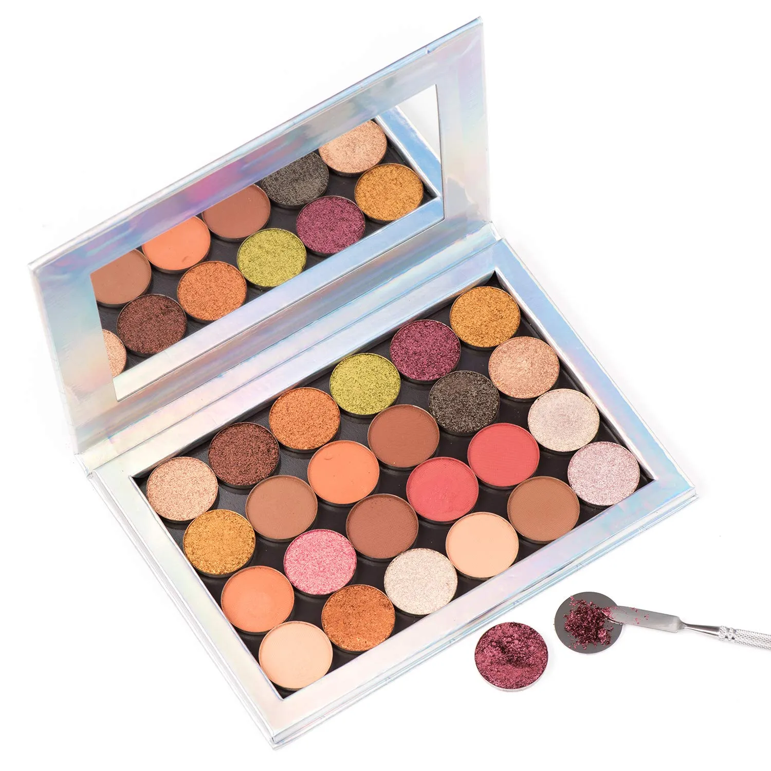 Allwon 56Pcs Metal Stickers for Magnetic Palette Empty Eyeshadow Makeup Palette   Depotting Spatula (28Pcs Round   28Pcs Square)
