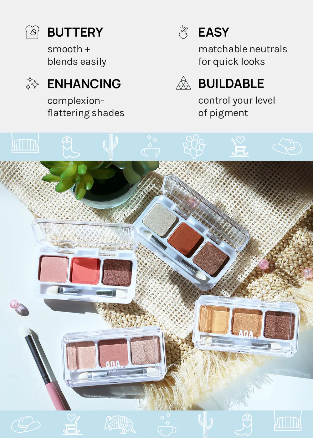 AOA Southern Charm 3 Color Eyeshadow Palettes