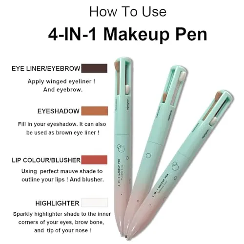 BeauFairy 4 in 1 Makeup Pen, Eye Liner, Brow Liner, Lip Liner, Highlighter Pen, All in One Waterproof Long-Lasting Multi-function Beauty Pencil, Facial Makeup Easy Carry Cosmetic for Wedding Party