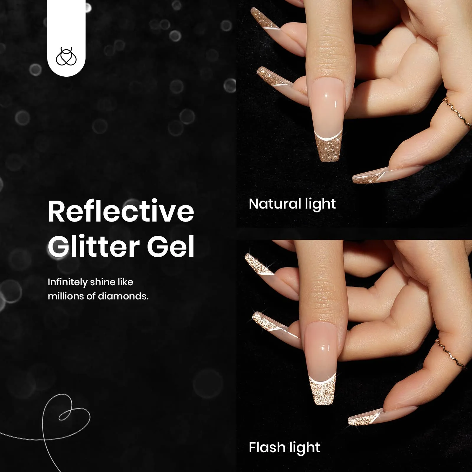 beetles Gel Polish Reflective Glitter Gel Nail Polish Set, 6 Colors Holographic Sparkle Glitter Gel,Flash Diamond Sliver Gold Black Red UV LED Soak Off Manicure Kit Gift for Women Girls