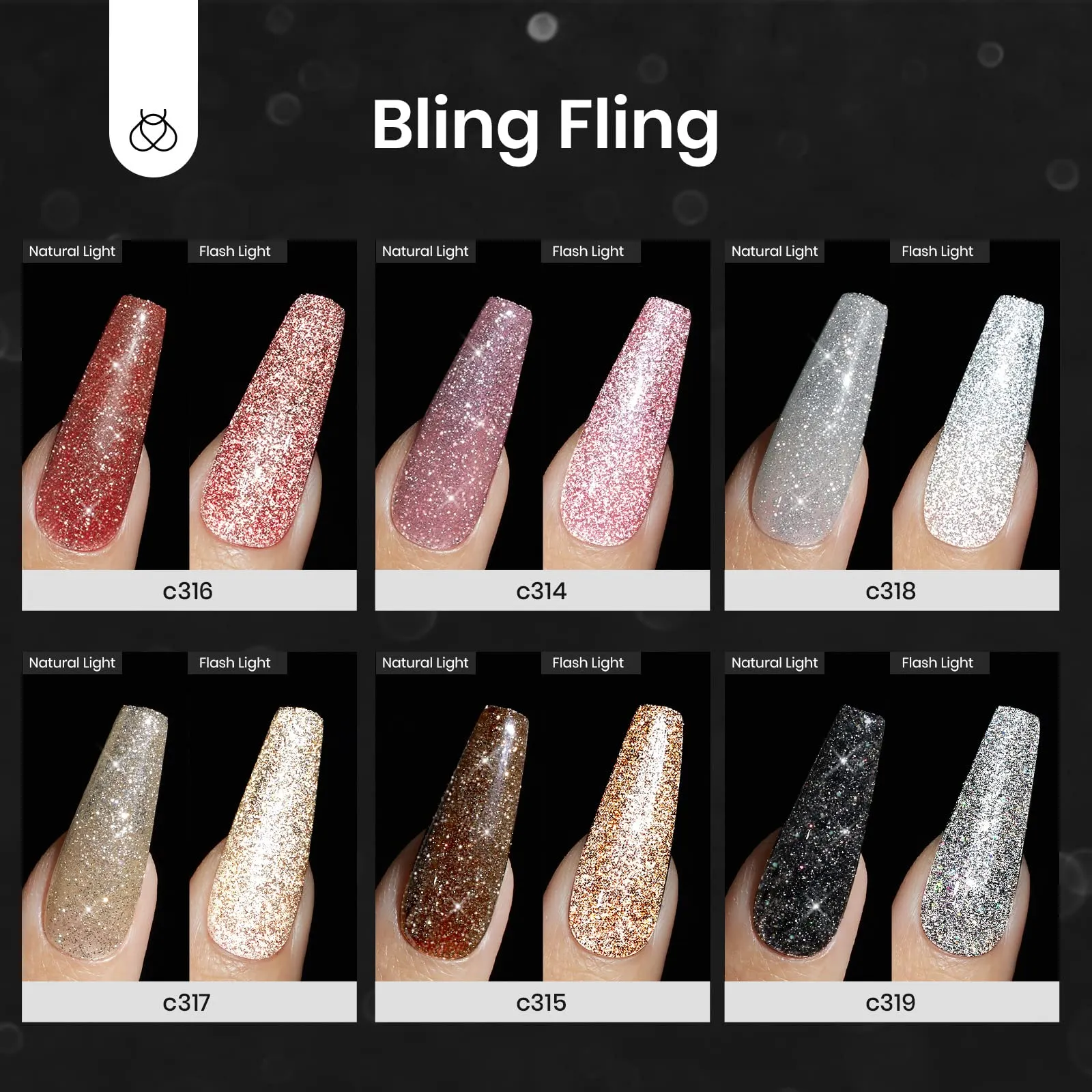 beetles Gel Polish Reflective Glitter Gel Nail Polish Set, 6 Colors Holographic Sparkle Glitter Gel,Flash Diamond Sliver Gold Black Red UV LED Soak Off Manicure Kit Gift for Women Girls