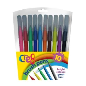 Brush Pens - 10 Pack Bright Colours Vibrant Hues Fine Tips Drawing Kids Children Colouring In