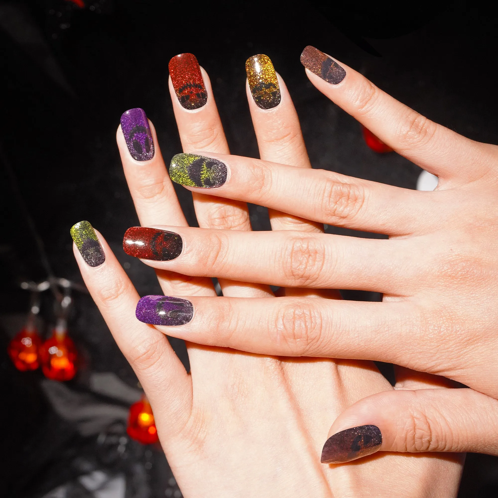 Creepy Multi-Color Halloween Semi-Cured Gel Nail Strips | Spooky Night - 2603