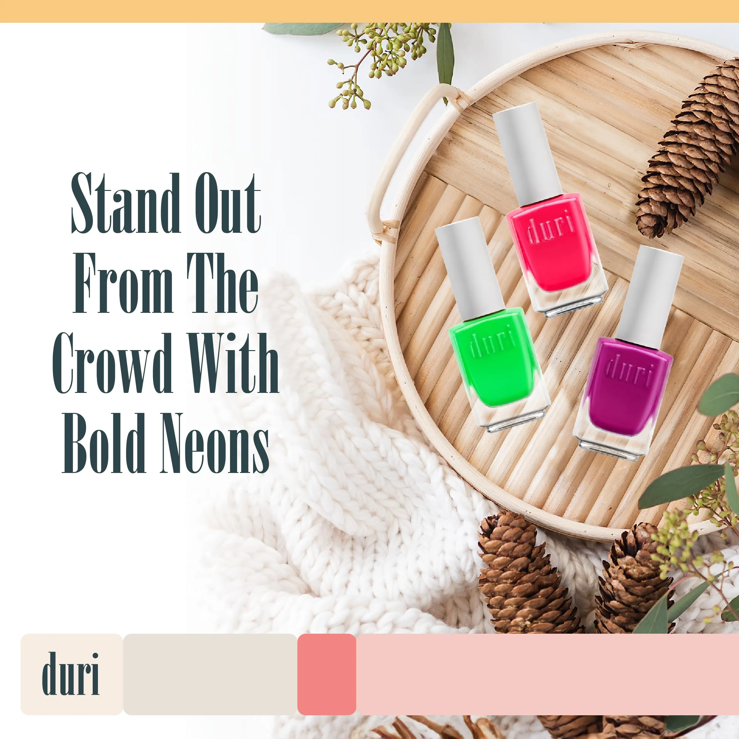 duri Trio Neon Nail Polish Set - GBD201 Neon Favorites, Matte Finish, Quick Drying, 0.45 Fl Oz each