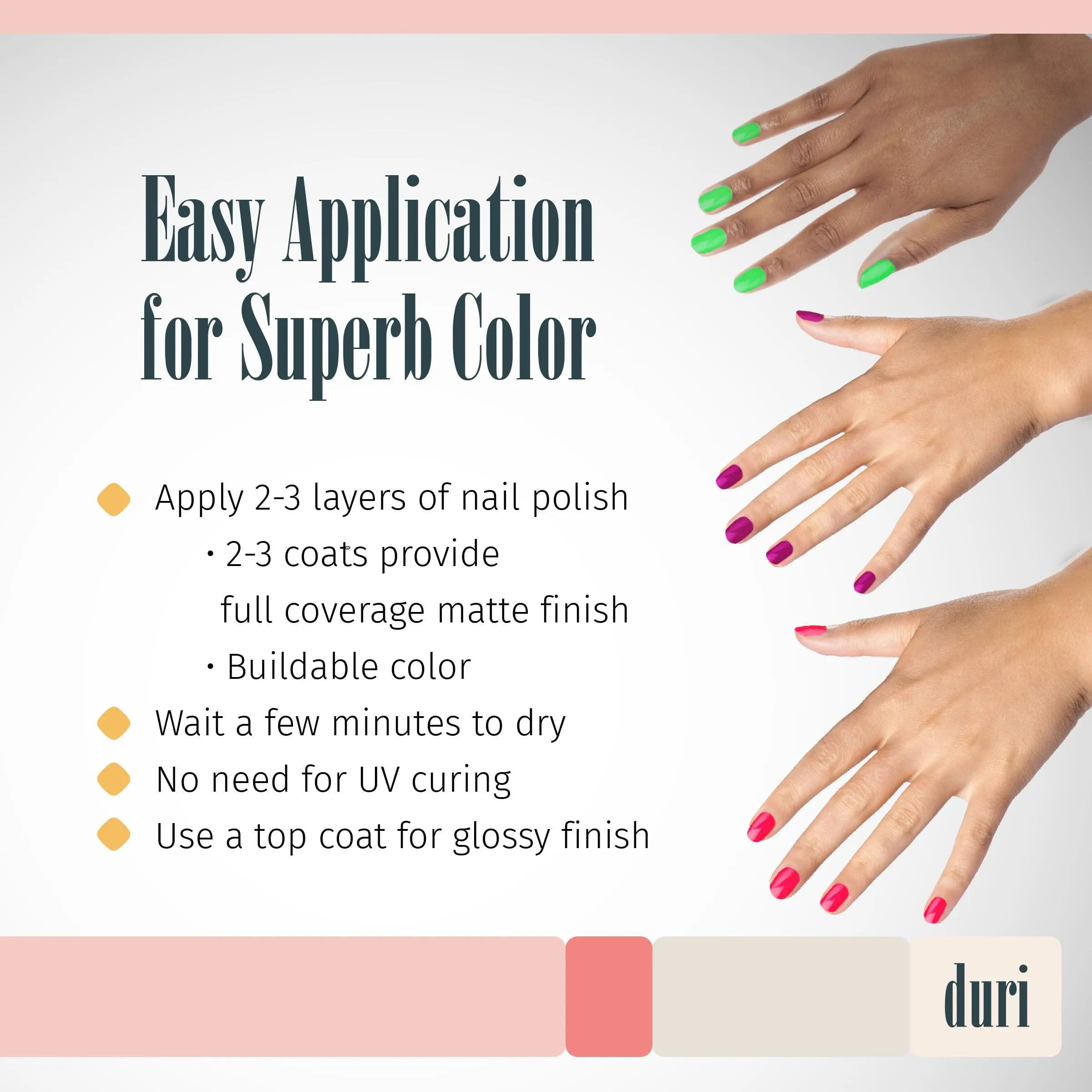 duri Trio Neon Nail Polish Set - GBD201 Neon Favorites, Matte Finish, Quick Drying, 0.45 Fl Oz each