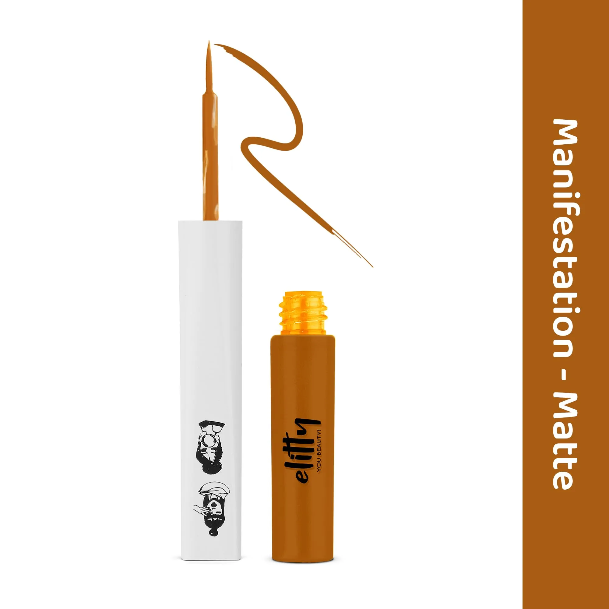 Elitty Tan Pop Colour Eyeliner, Matte Finish | Long Lasting, Water Proof, Smudge Proof | Amla and Almond oil enriched| Vegan & Cruelty Free, Easy Application, Liquid Eyeliner (Manifestation) - 4ml