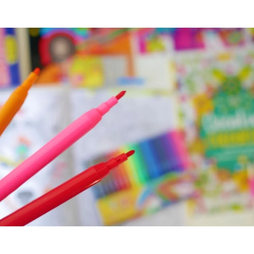 Fibre Pens - 18 Pack Assorted Colours Broad Fine Tips Colouring Drawing