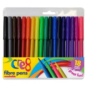 Fibre Pens - 18 Pack Assorted Colours Broad Fine Tips Colouring Drawing