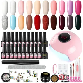 Gel Nail Polish Kit with UV Light 20 Colors Professional Gel Nail Polish Set No Wipe Base Top Coat 24W UV LED Nail Lamp for Nails Manicure Tools Nail Art Set