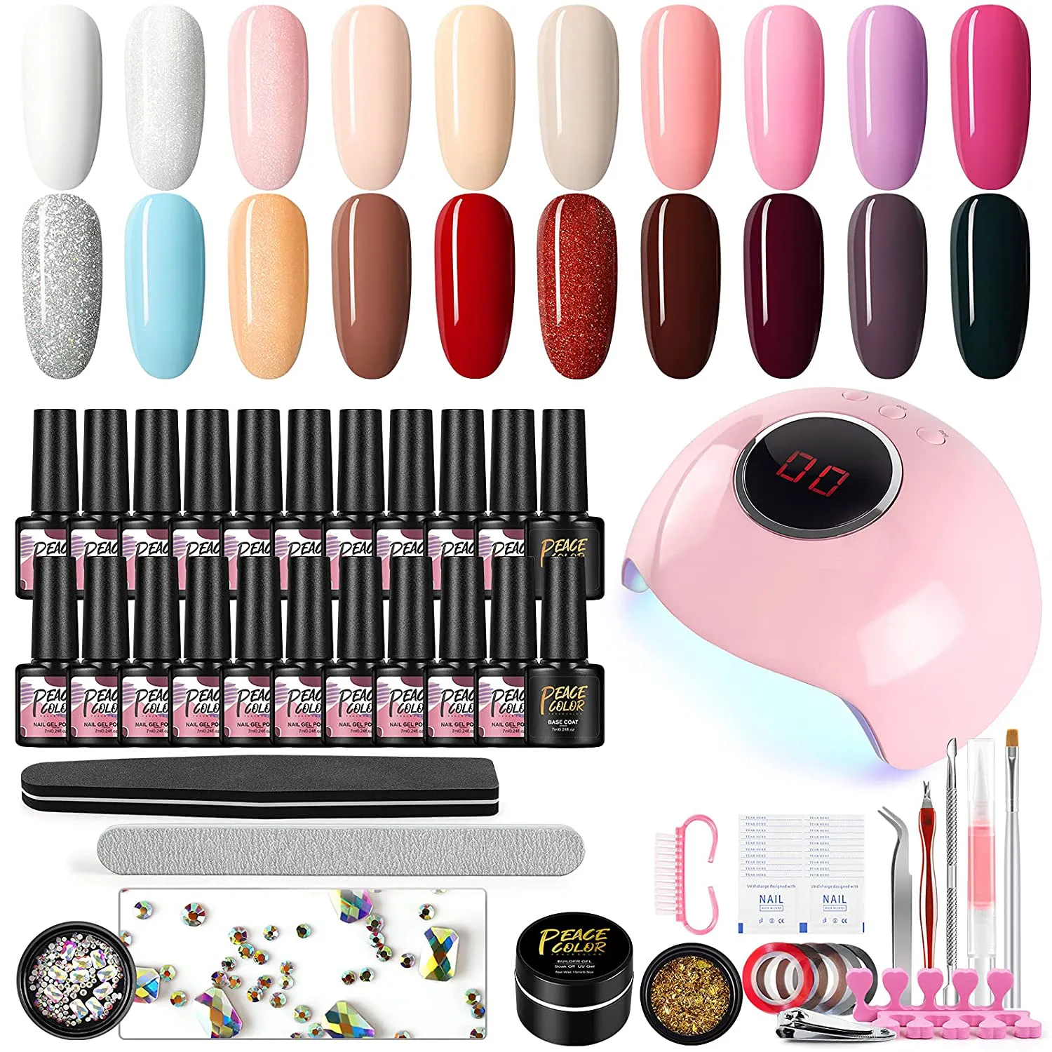 Gel Nail Polish Kit with UV Light 20 Colors Professional Gel Nail Polish Set No Wipe Base Top Coat 24W UV LED Nail Lamp for Nails Manicure Tools Nail Art Set