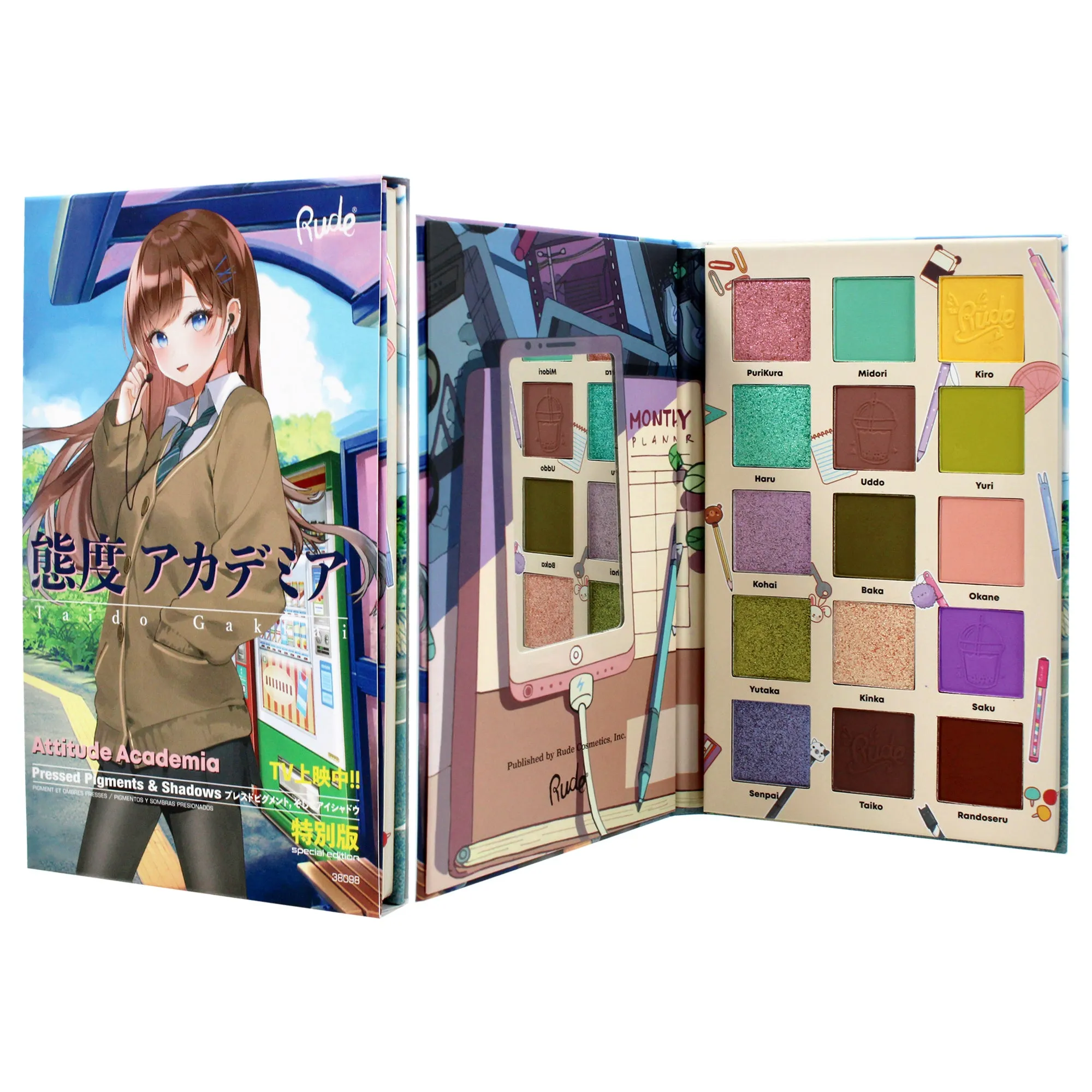 Manga Collection Pressed Pigments and Shadows Palette - Attitude Academia by Rude Cosmetics for Women - 0.77 oz Palette