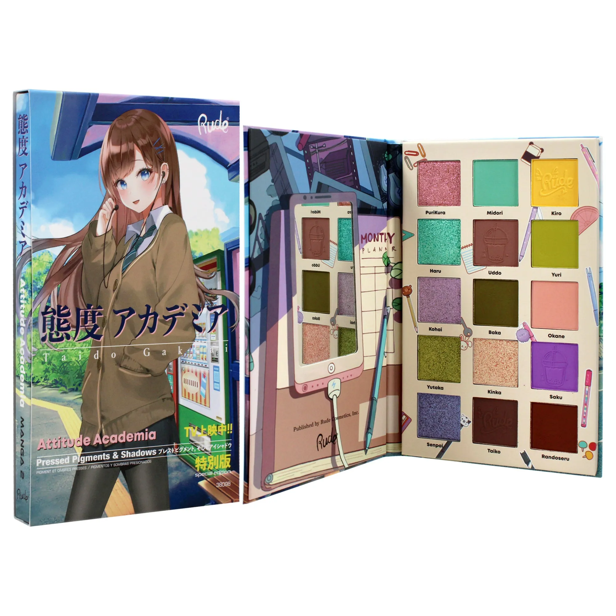 Manga Collection Pressed Pigments and Shadows Palette - Attitude Academia by Rude Cosmetics for Women - 0.77 oz Palette