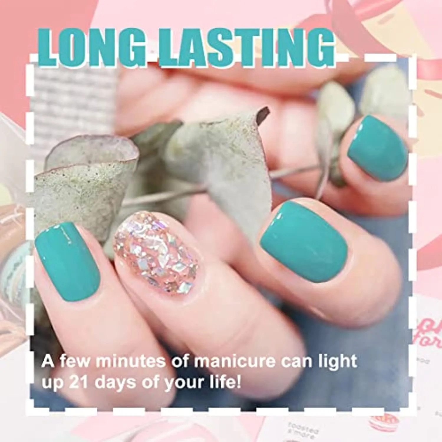Mobray Gel Nail Polish Set, 6 Spring Summer Blue Nude Purple Colors With No Wipe Top Coat And Base Coat for Nail Art Manicure.