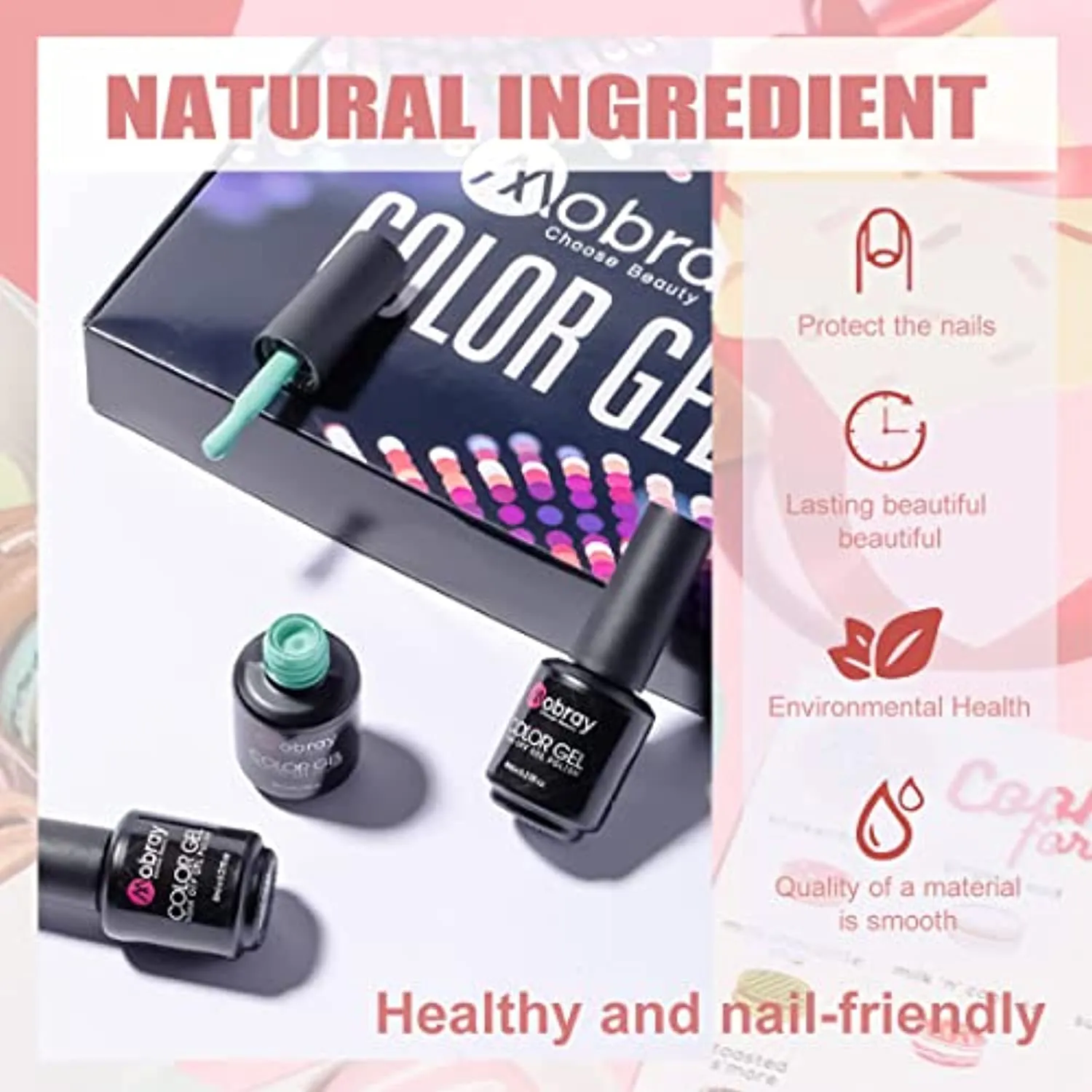 Mobray Gel Nail Polish Set, 6 Spring Summer Blue Nude Purple Colors With No Wipe Top Coat And Base Coat for Nail Art Manicure.