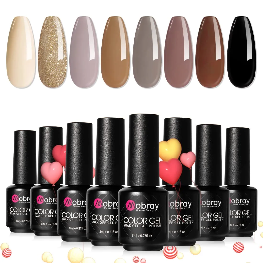 Mobray Gel Nail Polish Set, 6 Spring Summer Blue Nude Purple Colors With No Wipe Top Coat And Base Coat for Nail Art Manicure.