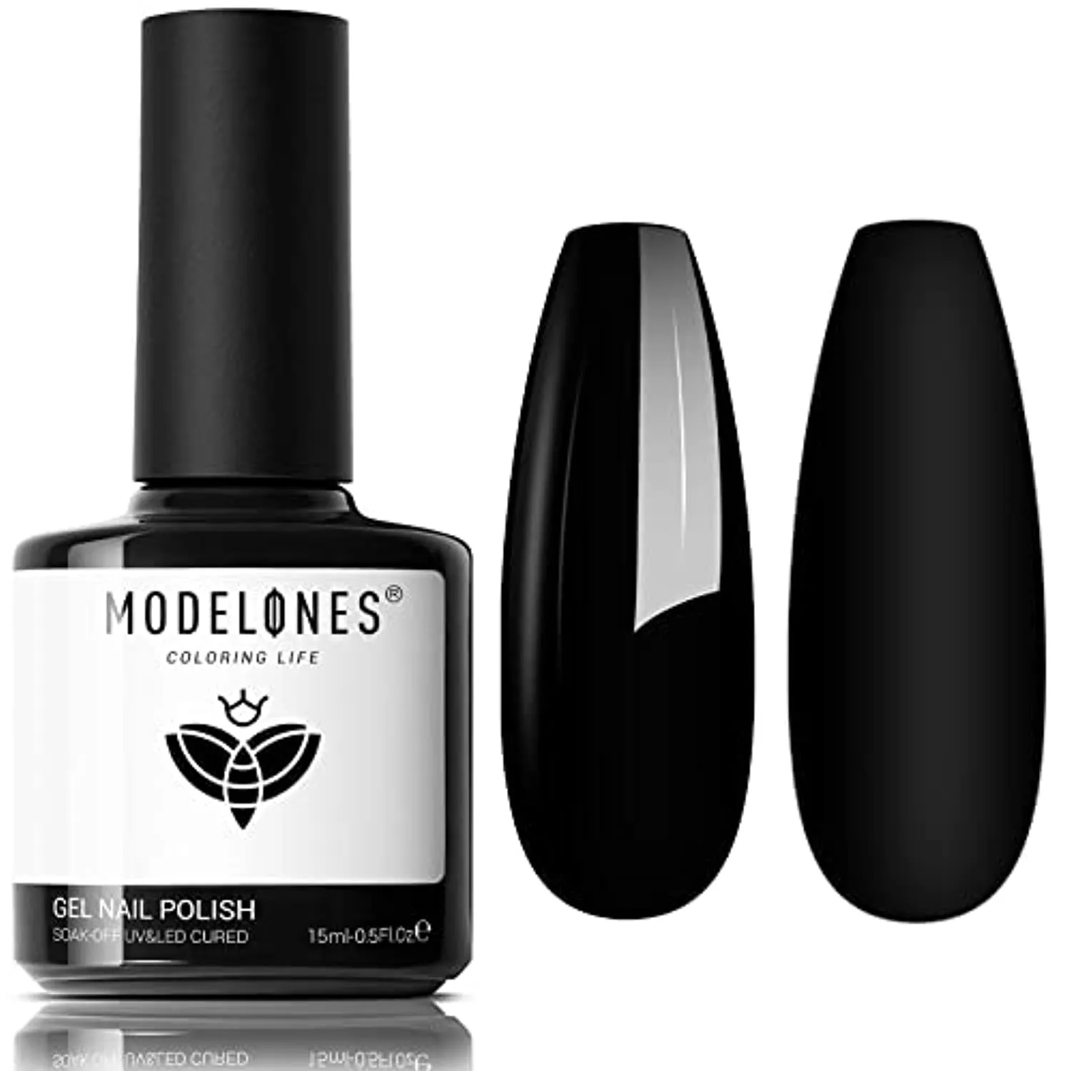 Modelones Gel Nail Polish, 15ML Black Color Gel Polish 1 Pcs Soak Off LED All Seasons Black Nail Polish Gel Starter Professional Salon Manicure Nail Art Home DIY