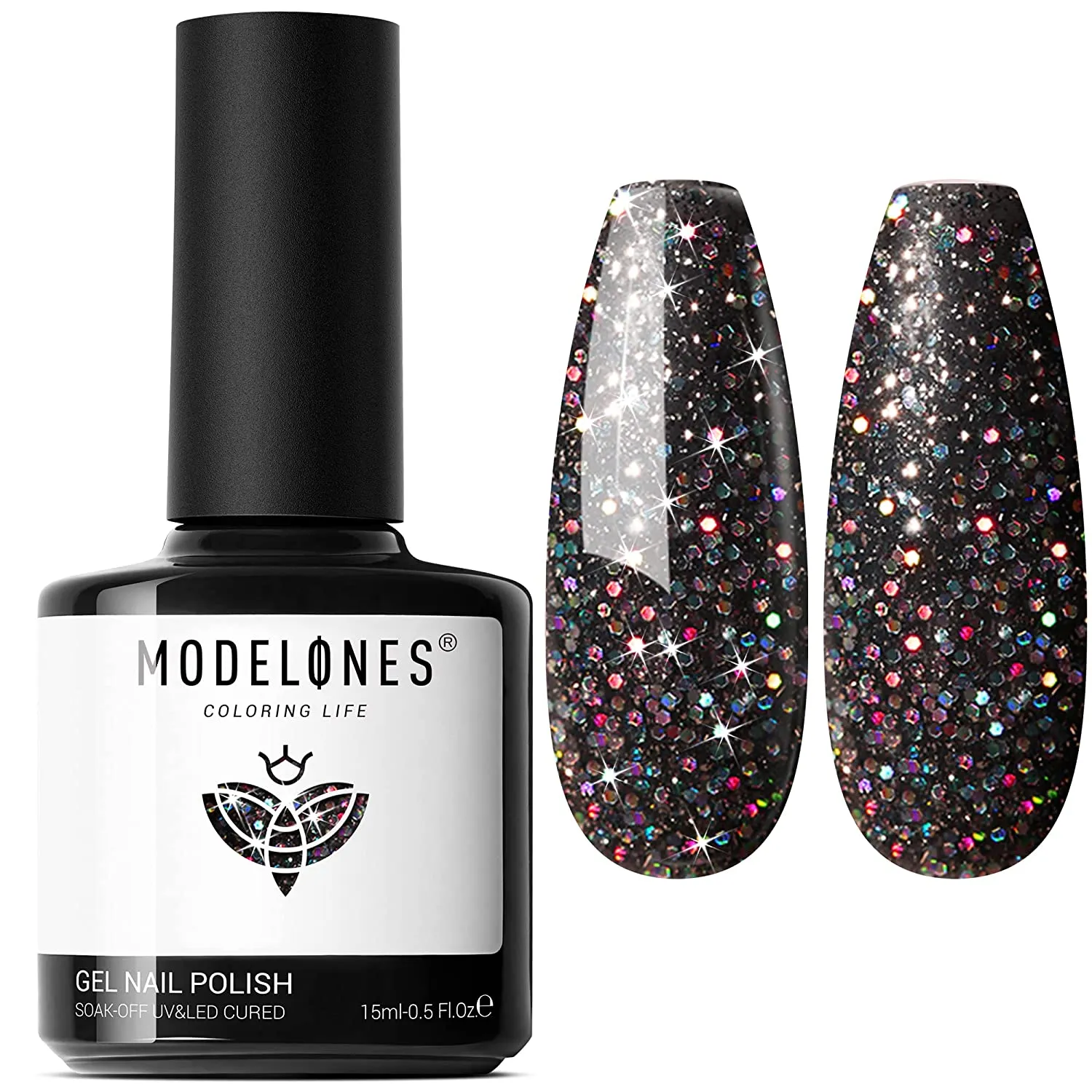 Modelones Gel Nail Polish, 15ML Black Color Gel Polish 1 Pcs Soak Off LED All Seasons Black Nail Polish Gel Starter Professional Salon Manicure Nail Art Home DIY