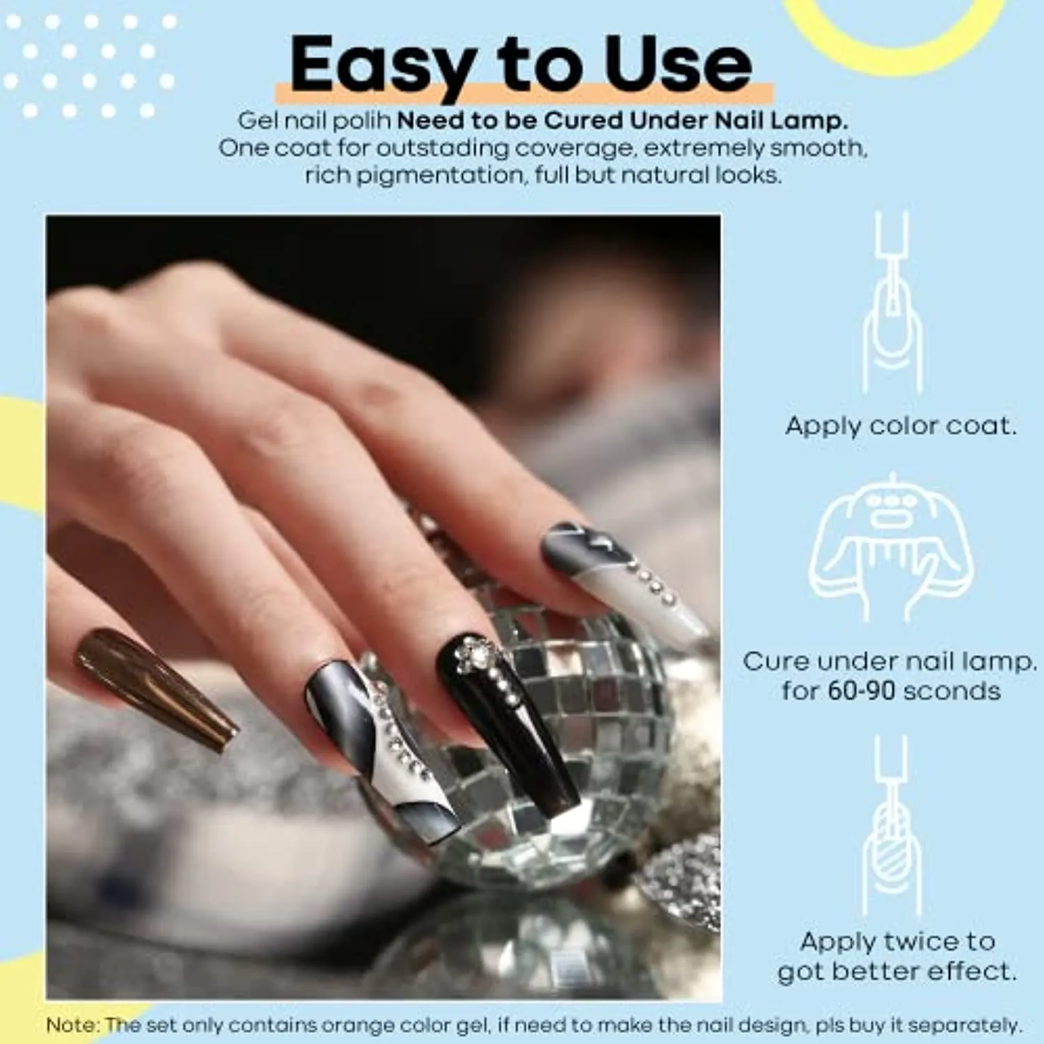 Modelones Gel Nail Polish, 15ML Black Color Gel Polish 1 Pcs Soak Off LED All Seasons Black Nail Polish Gel Starter Professional Salon Manicure Nail Art Home DIY