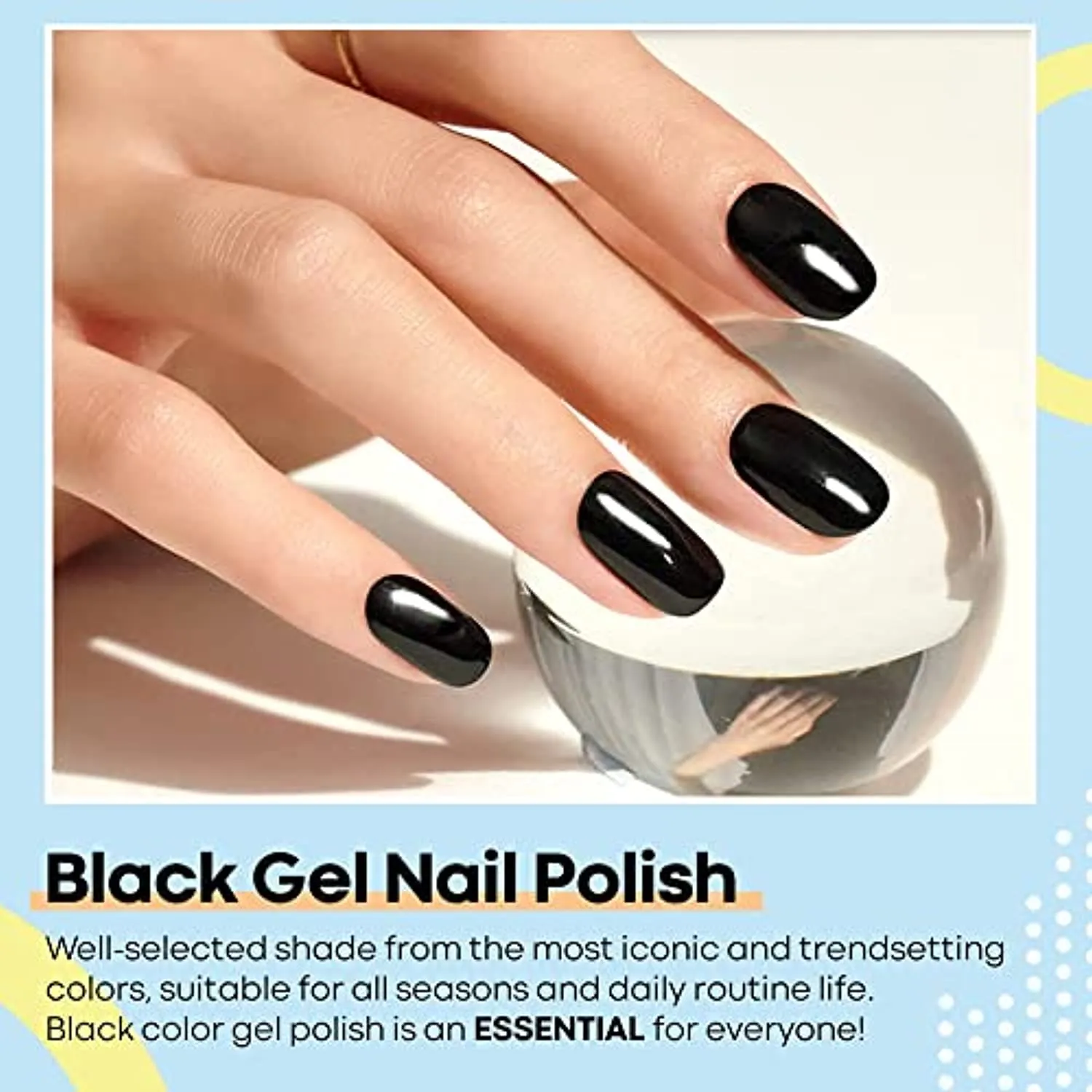 Modelones Gel Nail Polish, 15ML Black Color Gel Polish 1 Pcs Soak Off LED All Seasons Black Nail Polish Gel Starter Professional Salon Manicure Nail Art Home DIY