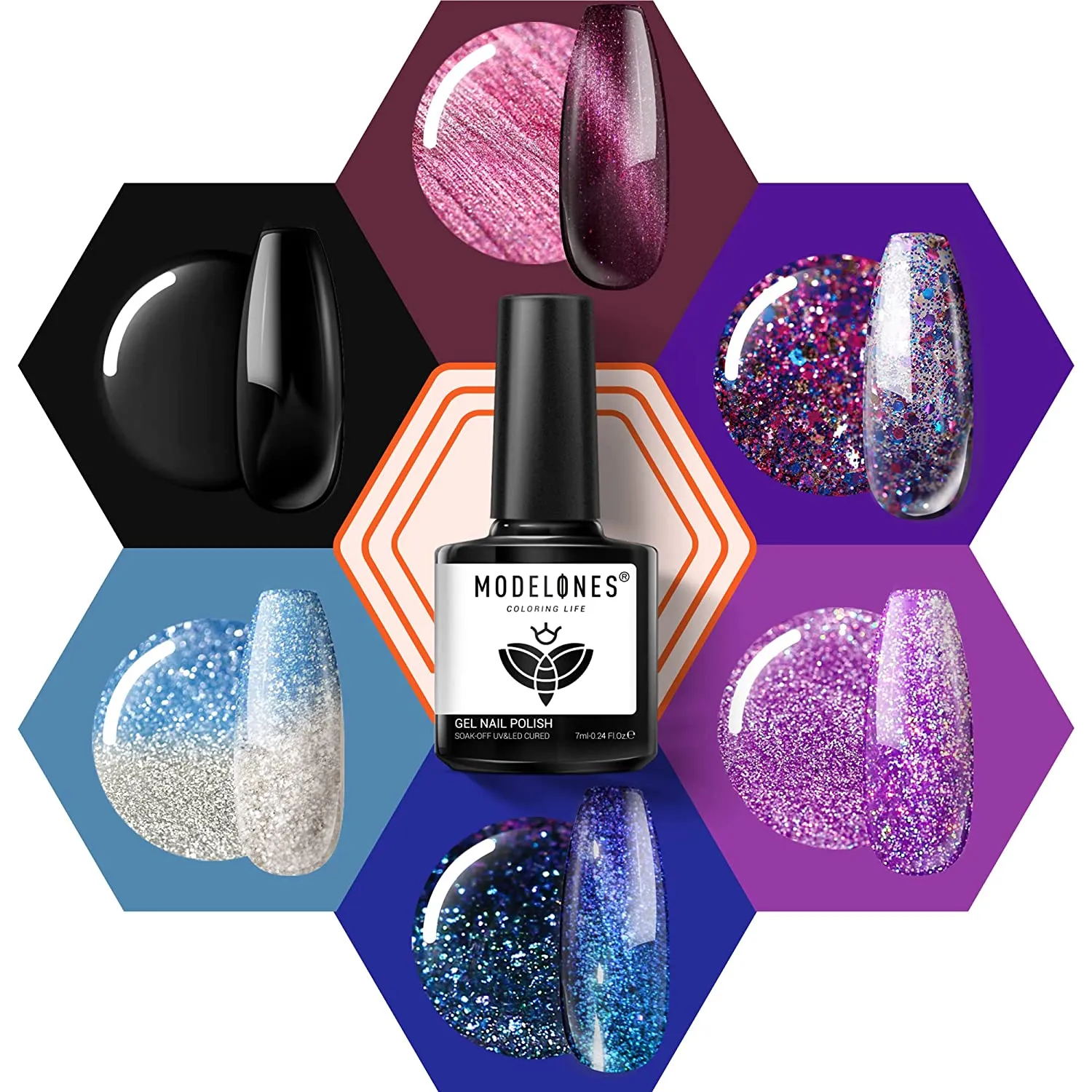 Modelones Gel Nail Polish, 15ML Black Color Gel Polish 1 Pcs Soak Off LED All Seasons Black Nail Polish Gel Starter Professional Salon Manicure Nail Art Home DIY