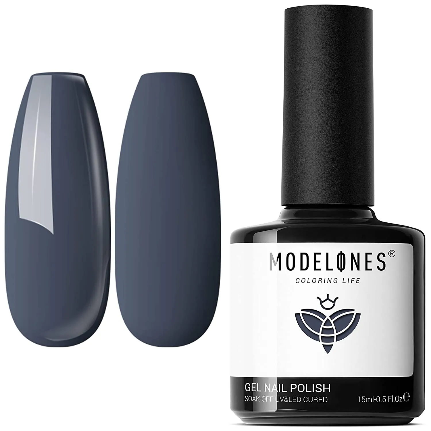 Modelones Gel Nail Polish, 15ML Black Color Gel Polish 1 Pcs Soak Off LED All Seasons Black Nail Polish Gel Starter Professional Salon Manicure Nail Art Home DIY
