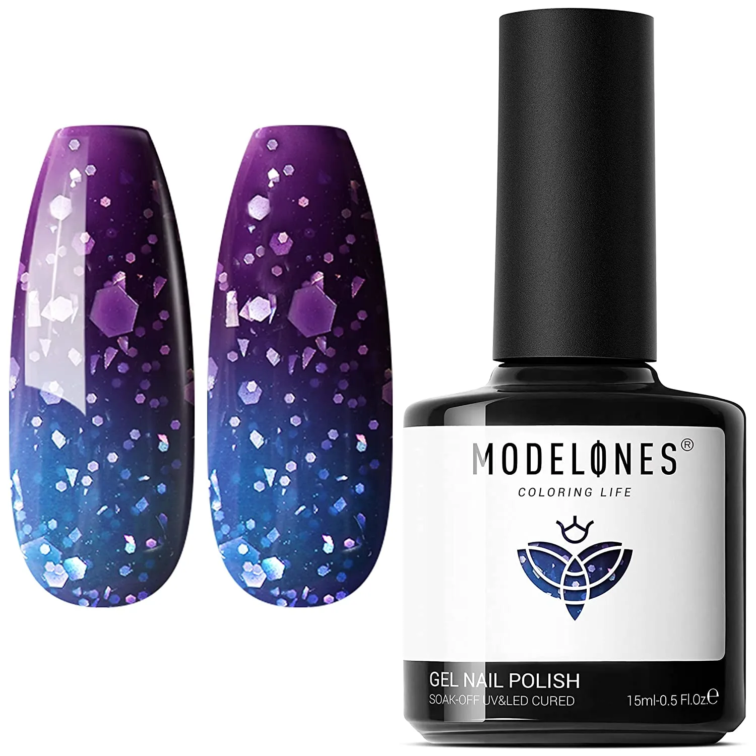 Modelones Gel Nail Polish, 15ML Black Color Gel Polish 1 Pcs Soak Off LED All Seasons Black Nail Polish Gel Starter Professional Salon Manicure Nail Art Home DIY
