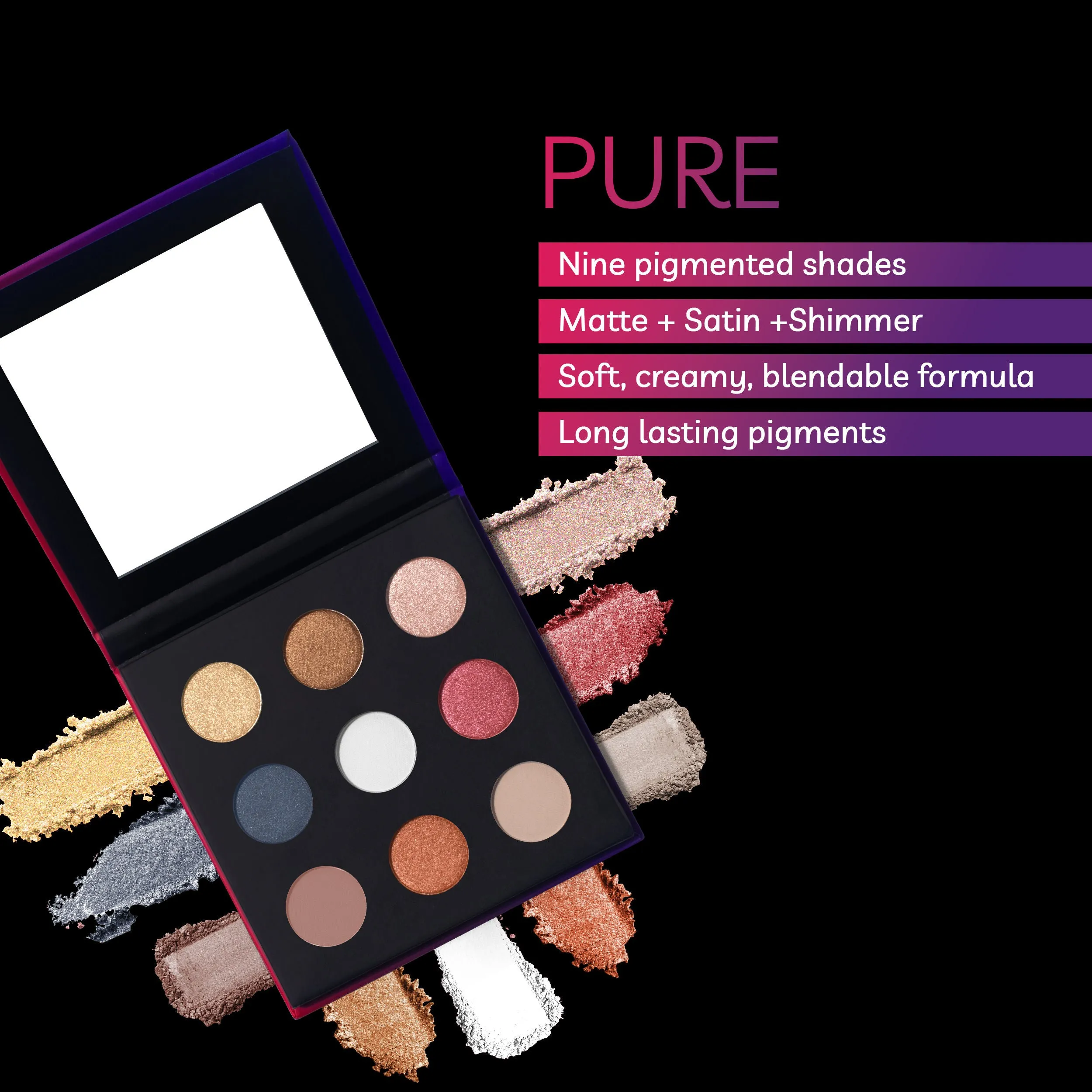Purplle Crescent Eyeshadow Palette - Pure | Nude | High Pigmentation | Highly Blendable | Matte | Shimmer | Long lasting