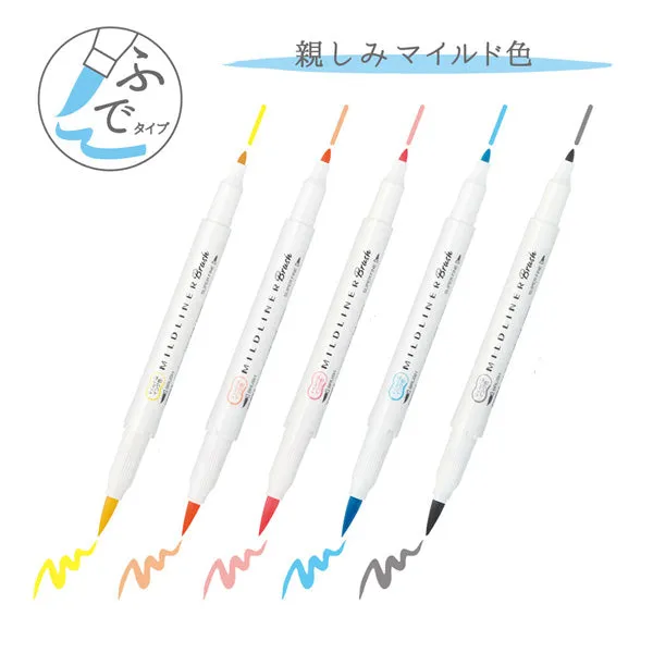 Zebra Mildliner Double-Sided Brush Pen - Fine Bullet Tip/Brush Tip - 5 Colour Set